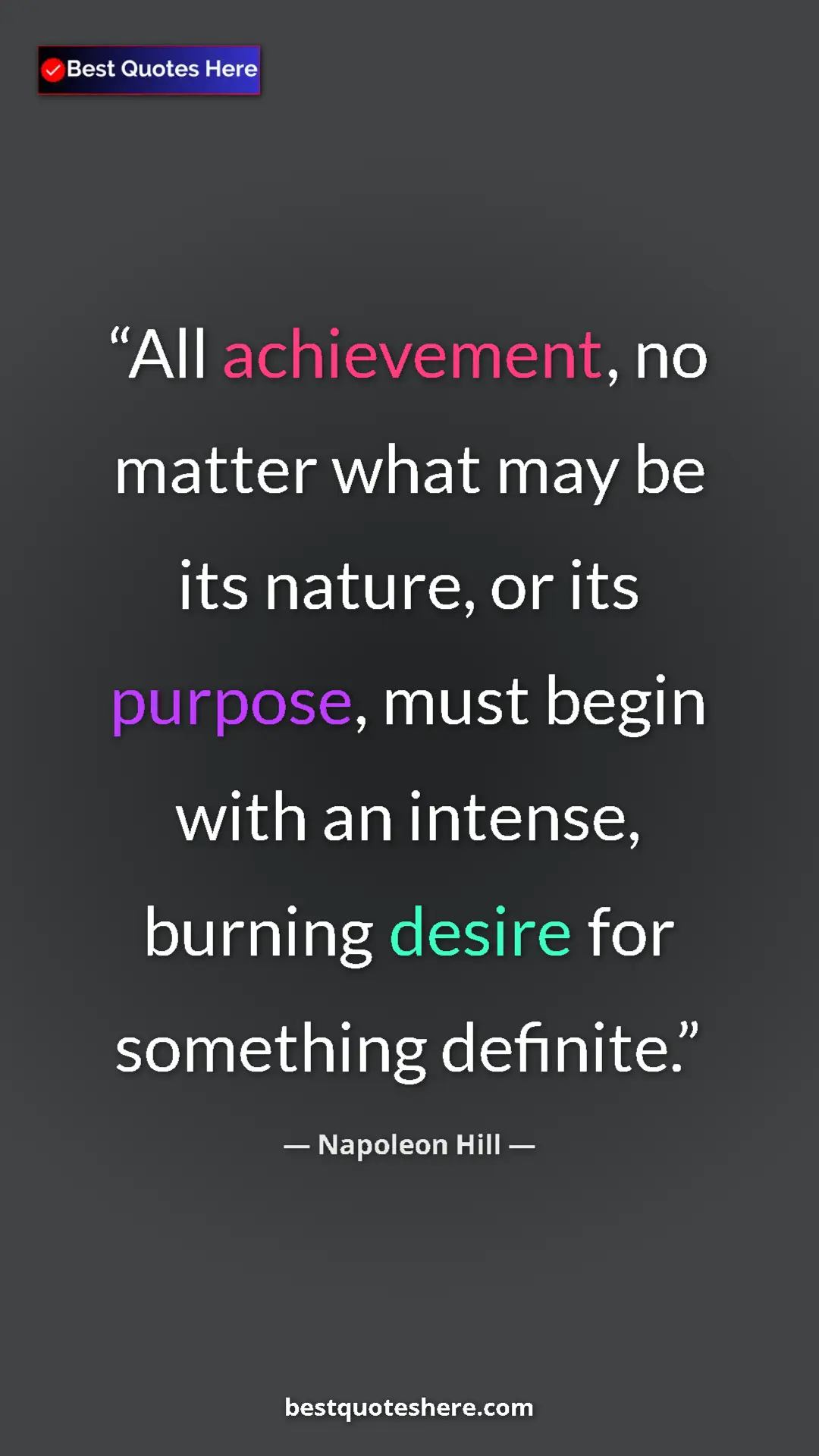 Napoleon Hill Quote Card: "All achievement, no matter what may be its nature, or its..." Pinterest quote poster by Napoleon Hill: "All achievement, no matter what may be its nature, or its..."