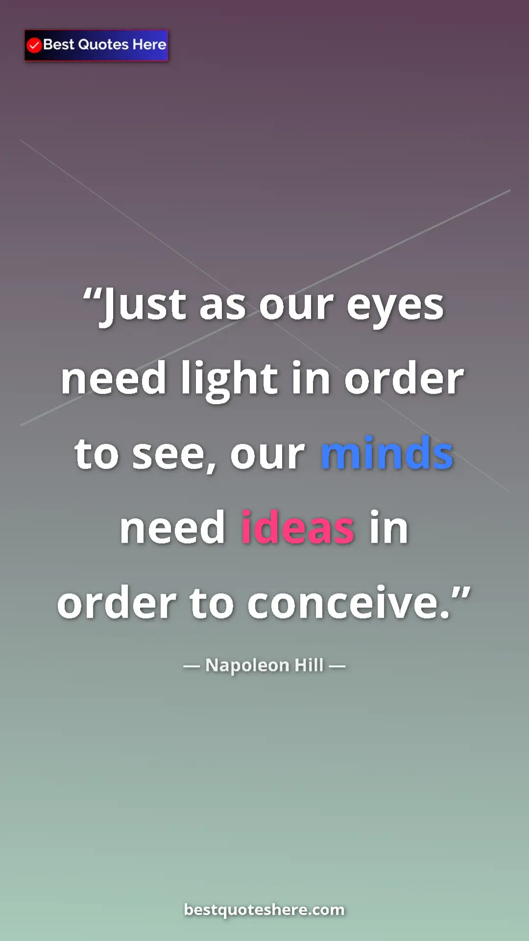 Pinterest quote poster by Napoleon Hill: "Just as our eyes need light in order to see, our minds need..."