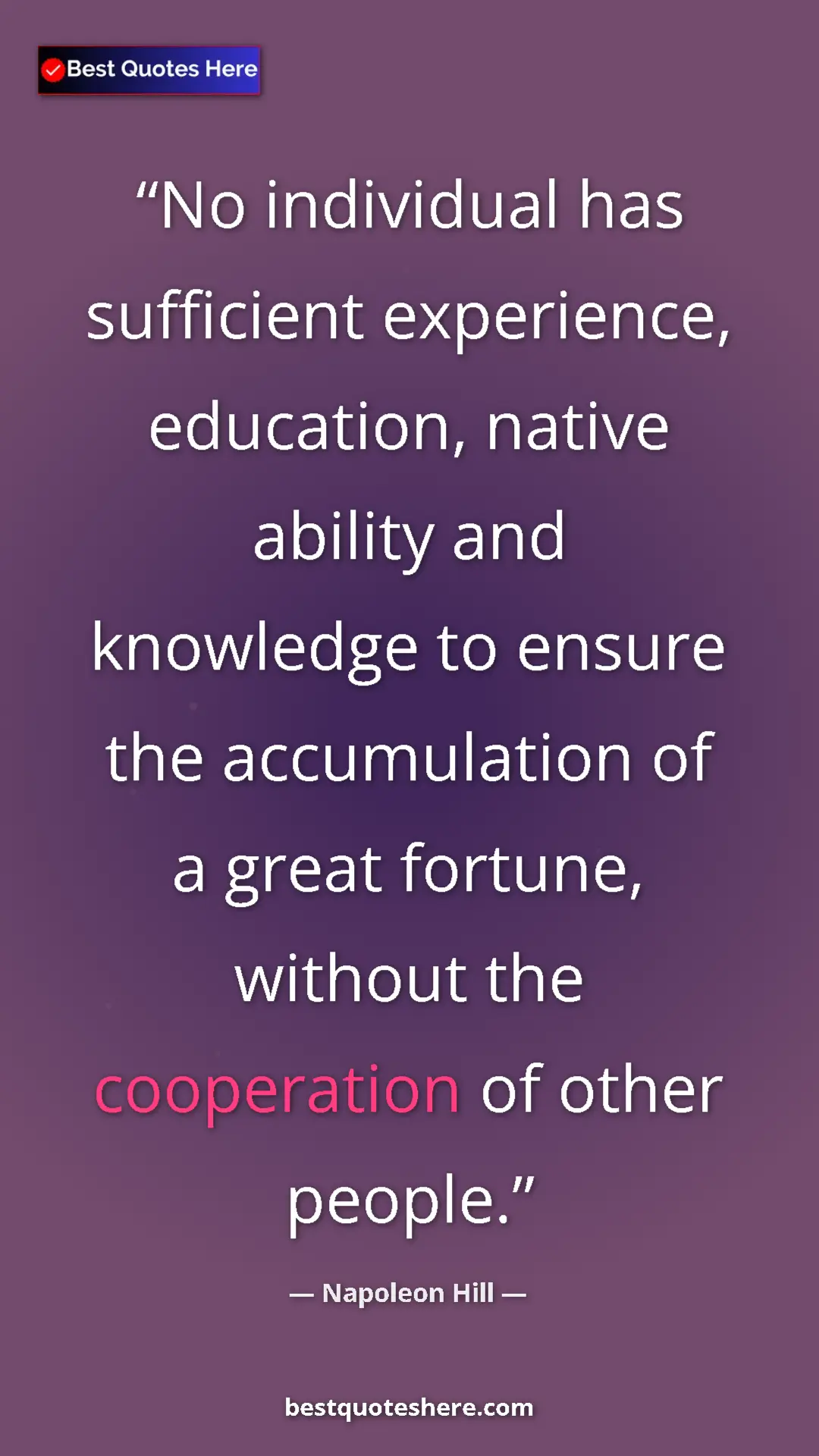 Napoleon Hill Quote Card: "No individual has sufficient experience, education, native a" Pinterest quote poster by Napoleon Hill: "No individual has sufficient experience, education, native a"