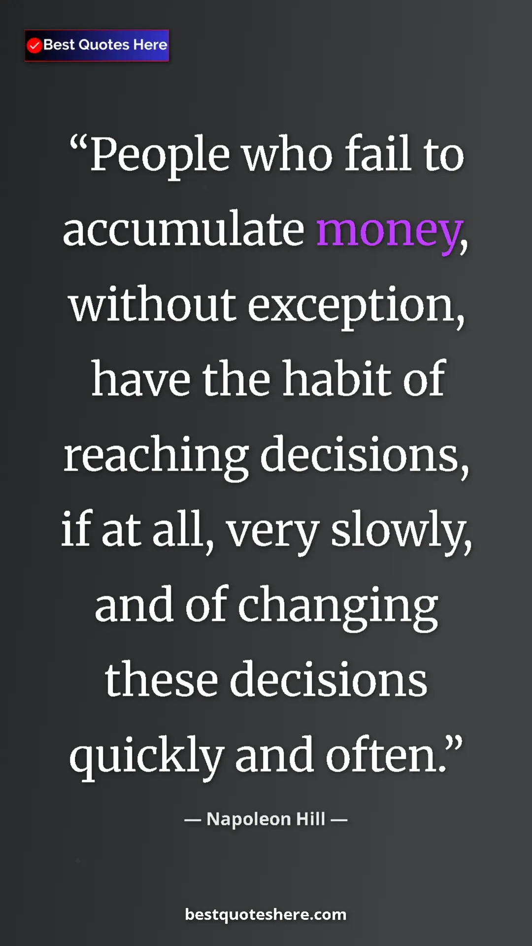 Napoleon Hill Quote Card: "People who fail to accumulate money, without exception,..." Pinterest quote poster by Napoleon Hill: "People who fail to accumulate money, without exception,..."