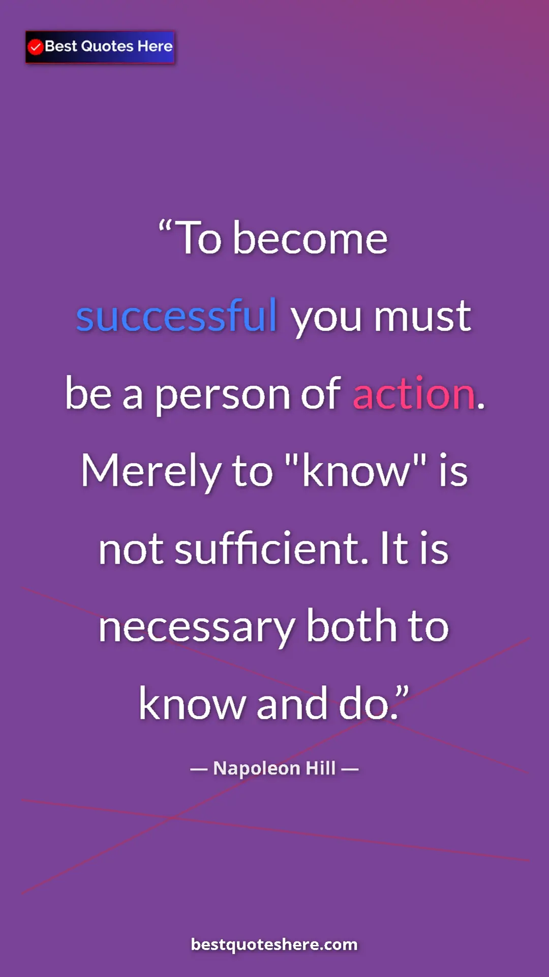 Napoleon Hill Quote Card: "To become successful you must be a person of action. Merely..." Pinterest quote poster by Napoleon Hill: "To become successful you must be a person of action. Merely..."