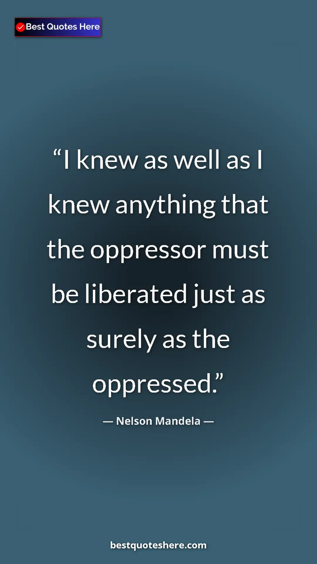 Pinterest quote poster by Nelson Mandela: "I knew as well as I knew anything that the oppressor must..."