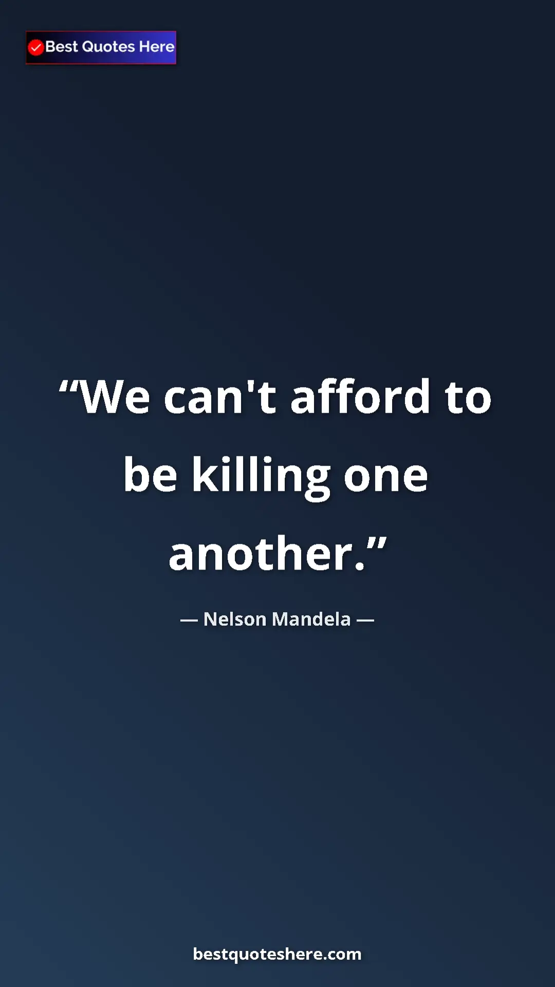 Pinterest quote poster by Nelson Mandela: "We can't afford to be killing one another."