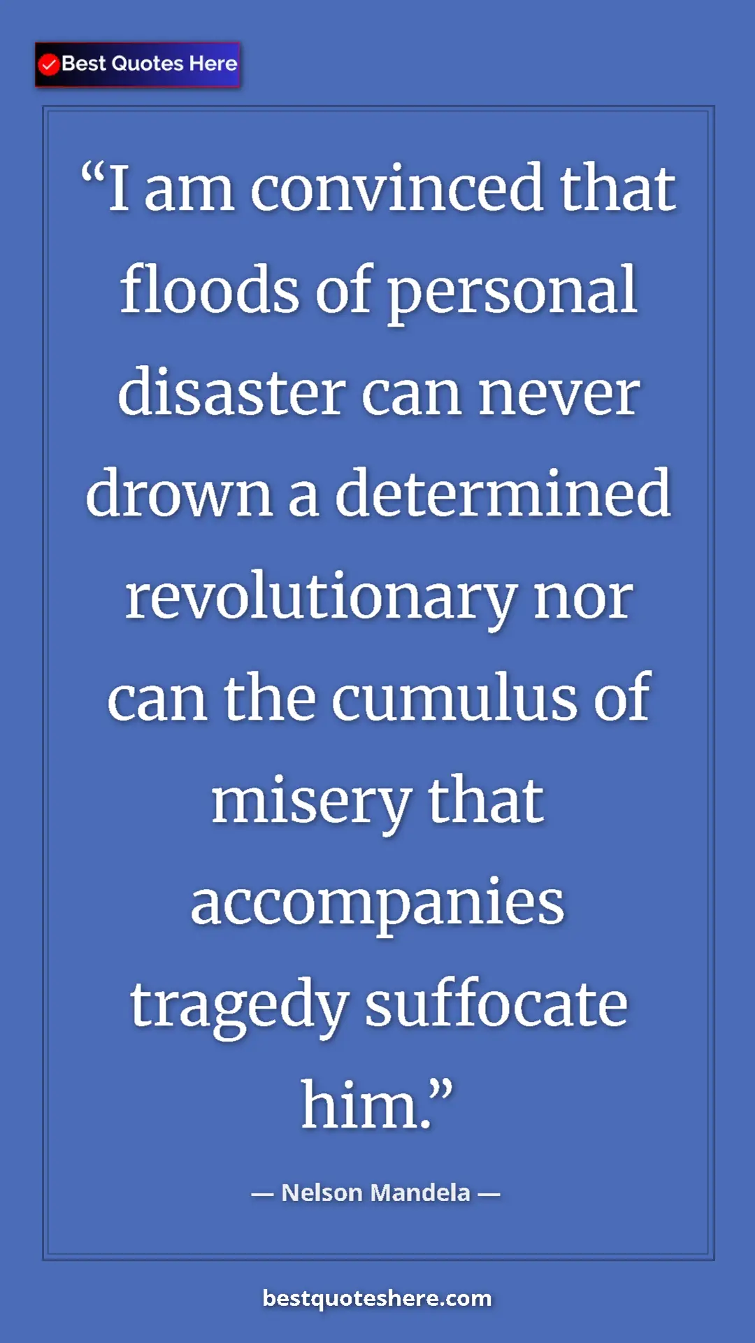 Pinterest quote poster by Nelson Mandela: "I am convinced that floods of personal disaster can never..."