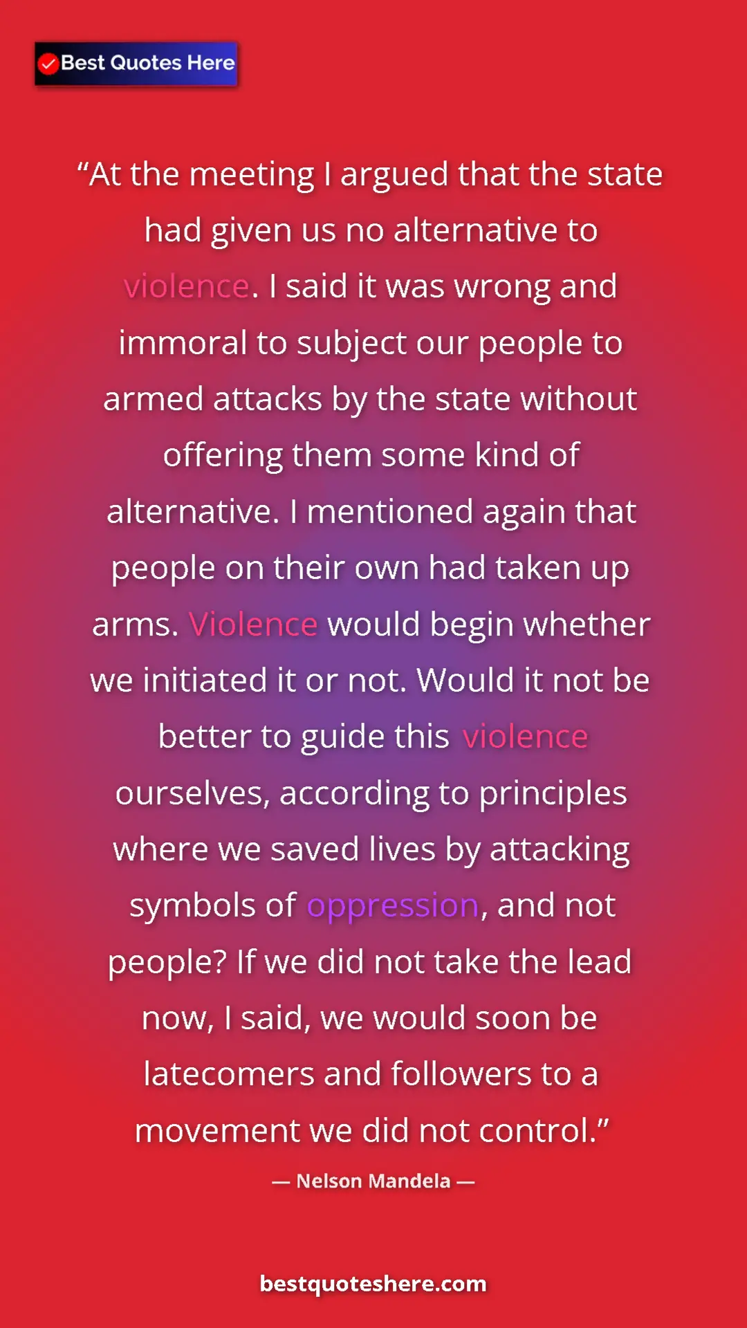 Pinterest quote poster by Nelson Mandela: "At the meeting I argued that the state had given us no..."