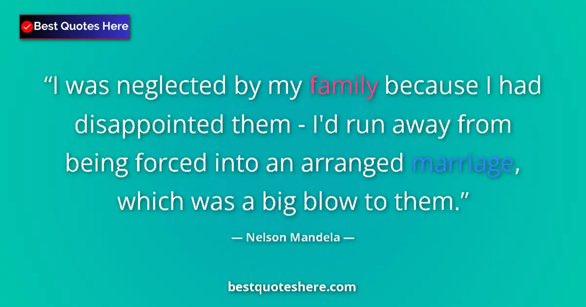 Image for the quote by Nelson Mandela: I was neglected by my family because I had disappointed them - I'd run away from being forced into a...