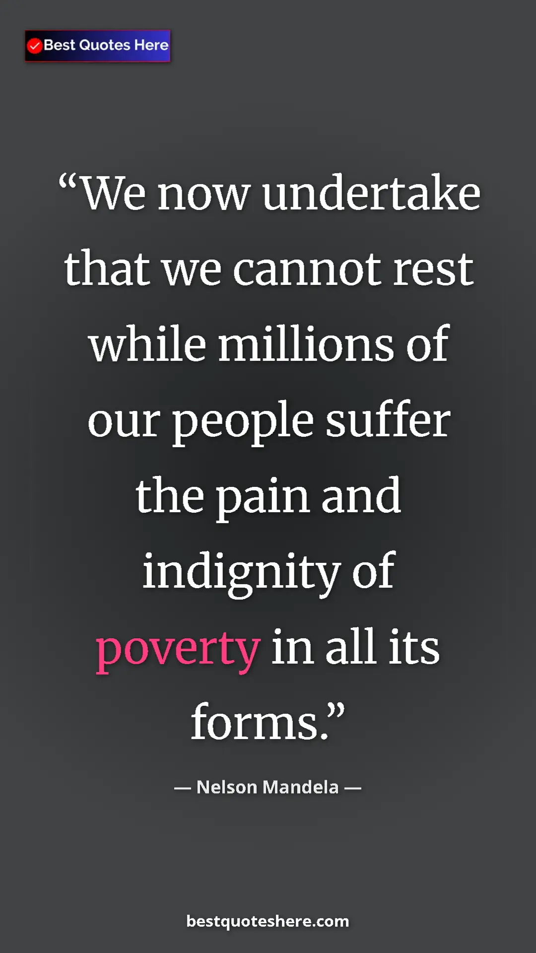Pinterest quote poster by Nelson Mandela: "We now undertake that we cannot rest while millions of our..."