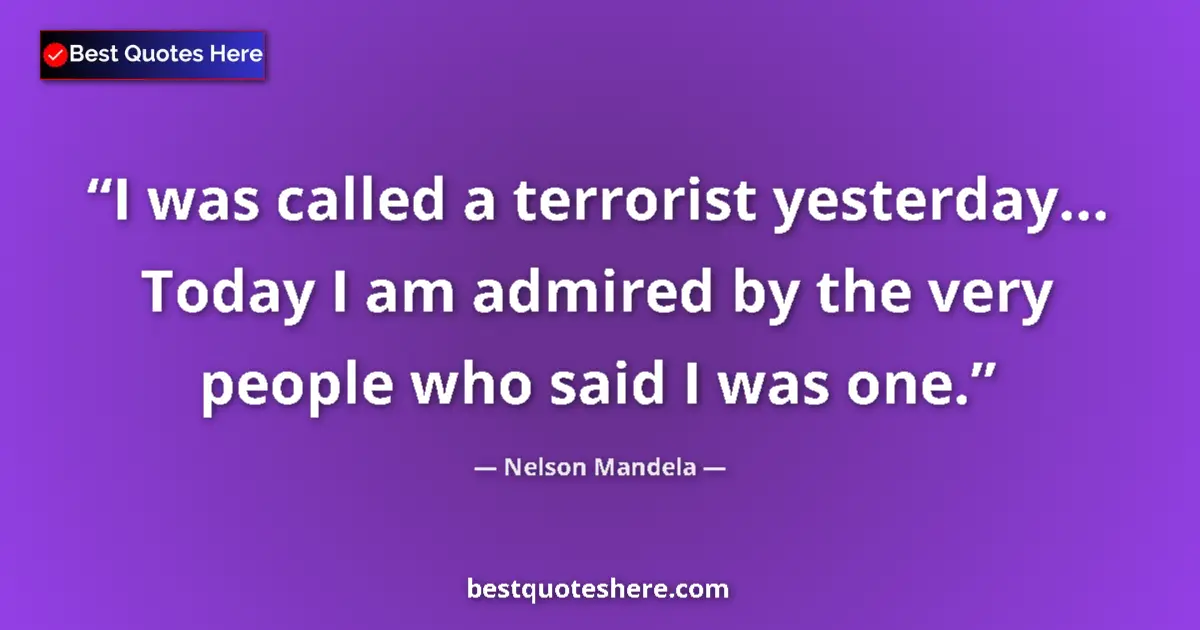Quote by Nelson Mandela: I was called a terrorist yesterday... Today I am admired by the very people who said I was one....