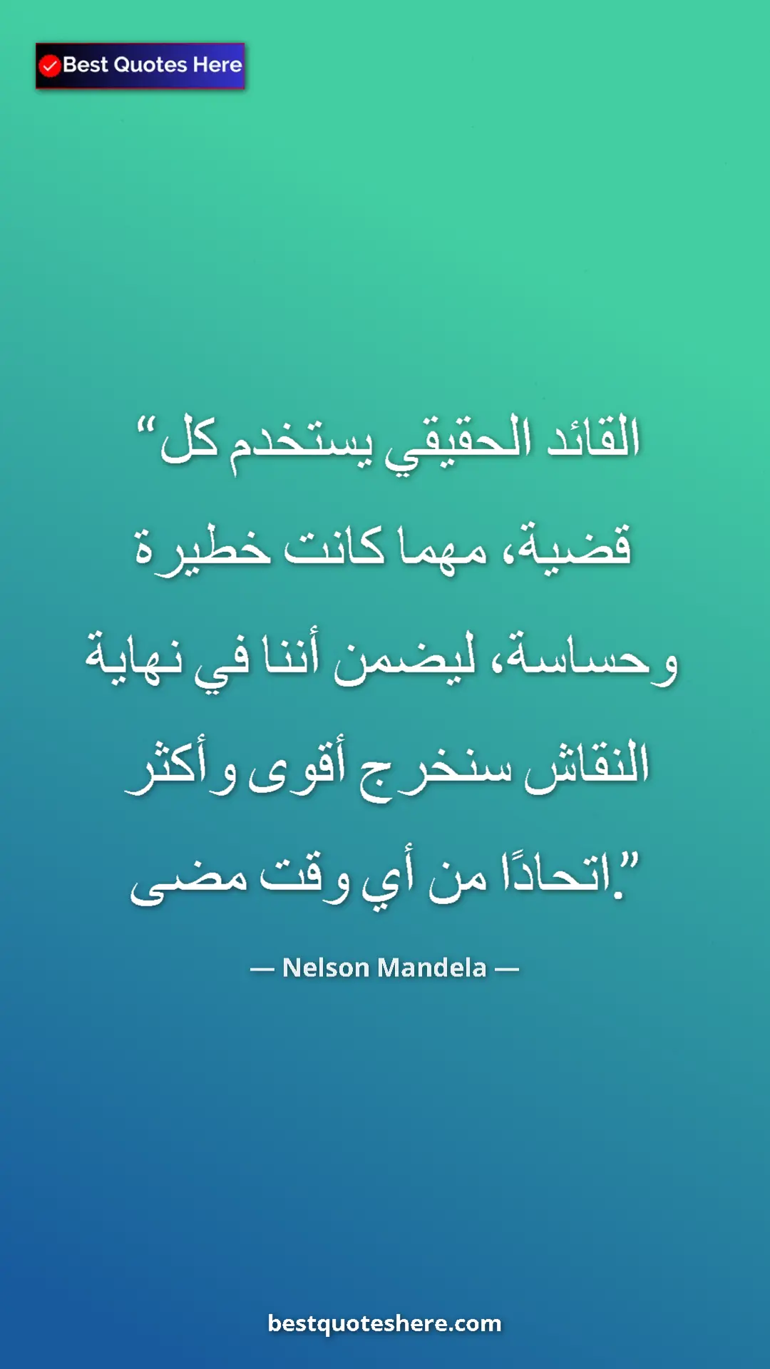 Pinterest quote poster by Nelson Mandela: "A real leader uses every issue, no matter how serious and..."