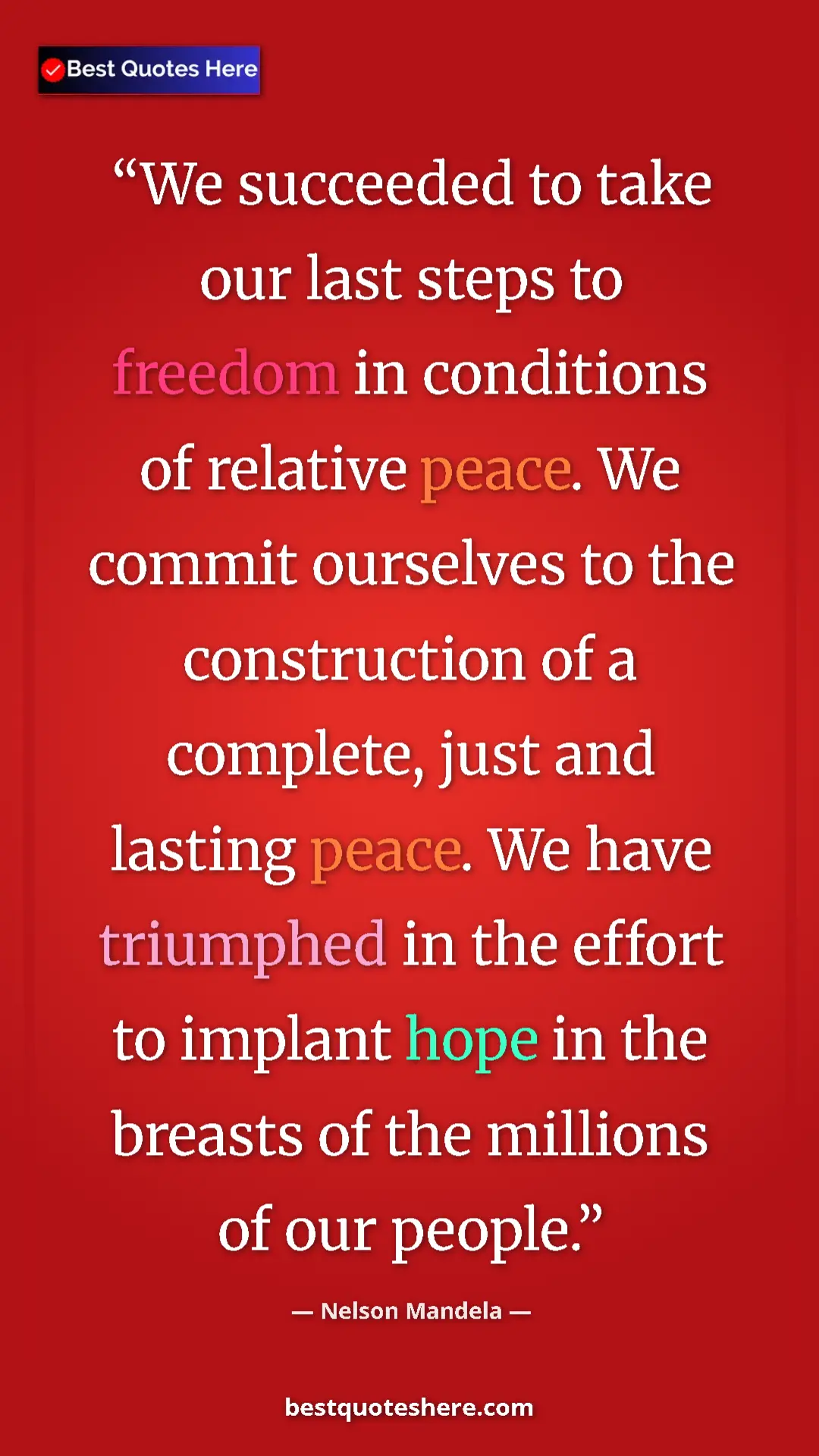 Pinterest quote poster by Nelson Mandela: "We succeeded to take our last steps to freedom in..."