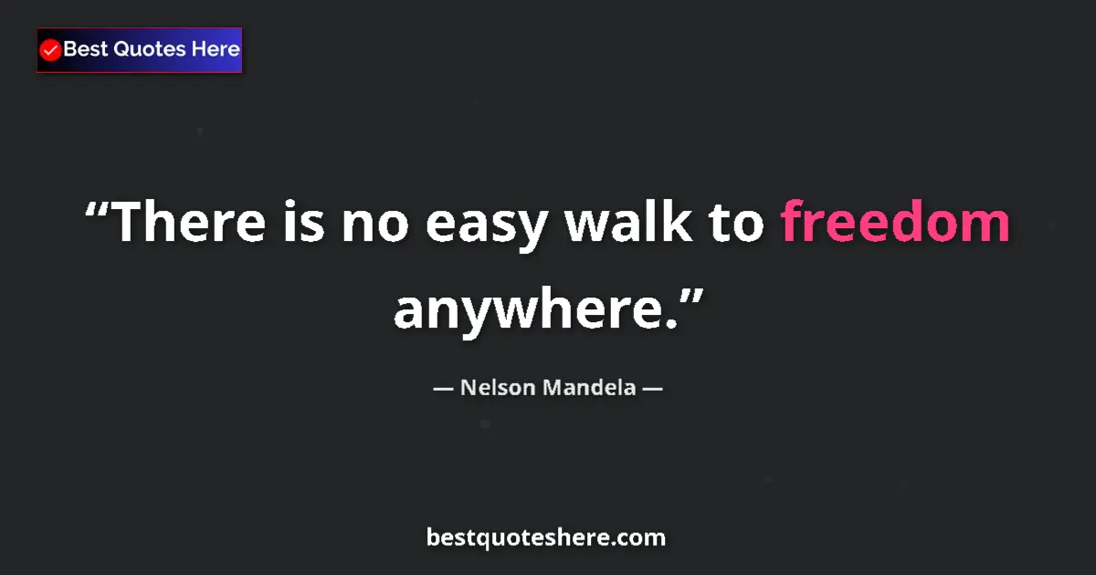 Quote by Nelson Mandela: There is no easy walk to freedom anywhere....