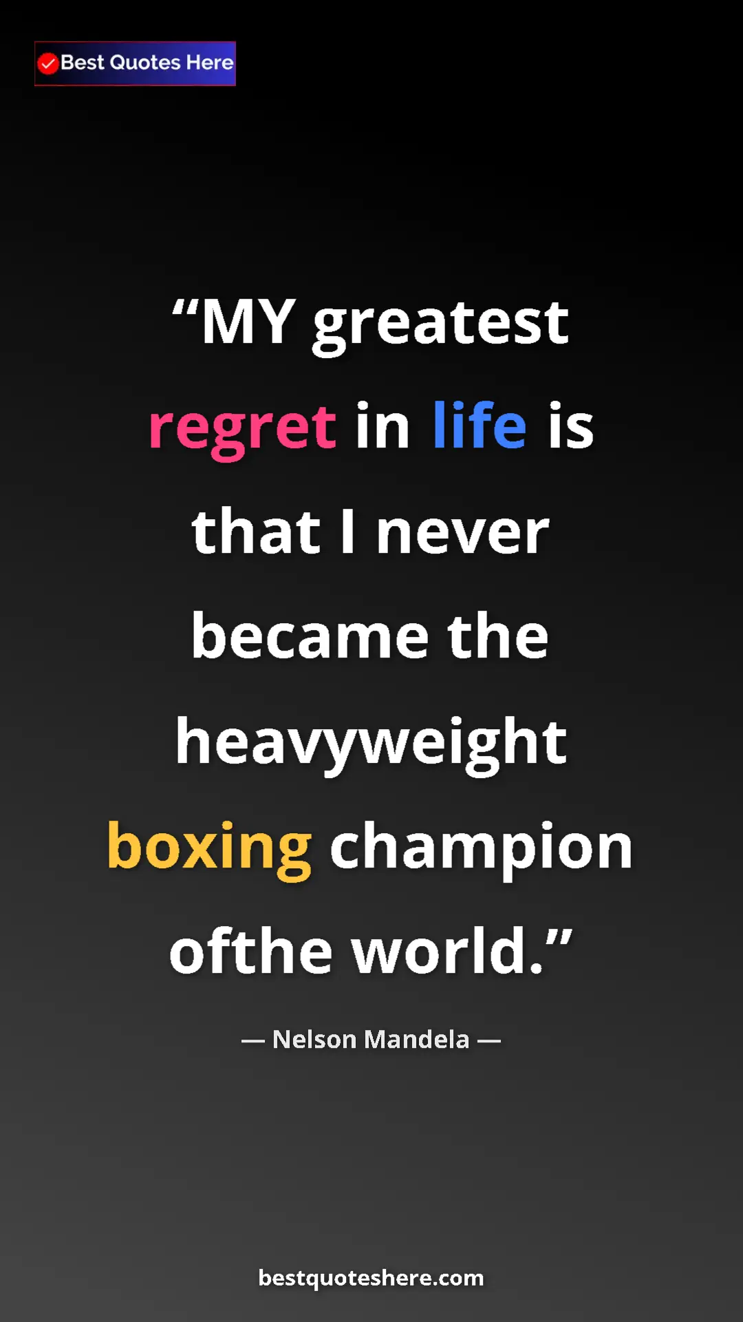Pinterest quote poster by Nelson Mandela: "MY greatest regret in life is that I never became the..."