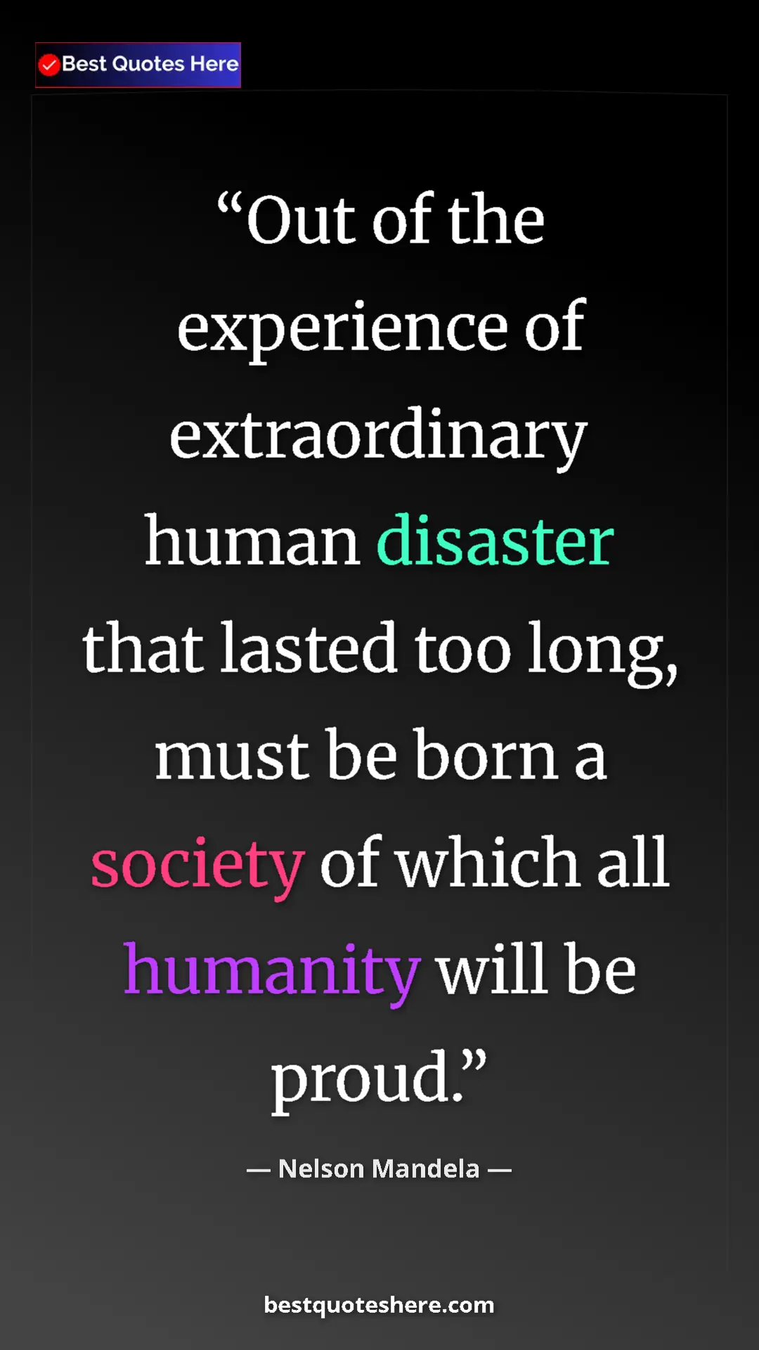 Pinterest quote poster by Nelson Mandela: "Out of the experience of extraordinary human disaster that..."