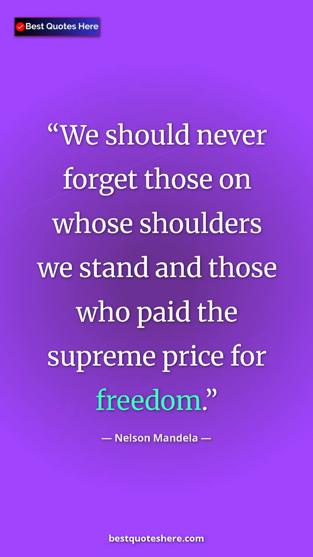 Pinterest quote poster by Nelson Mandela: "We should never forget those on whose shoulders we stand..."