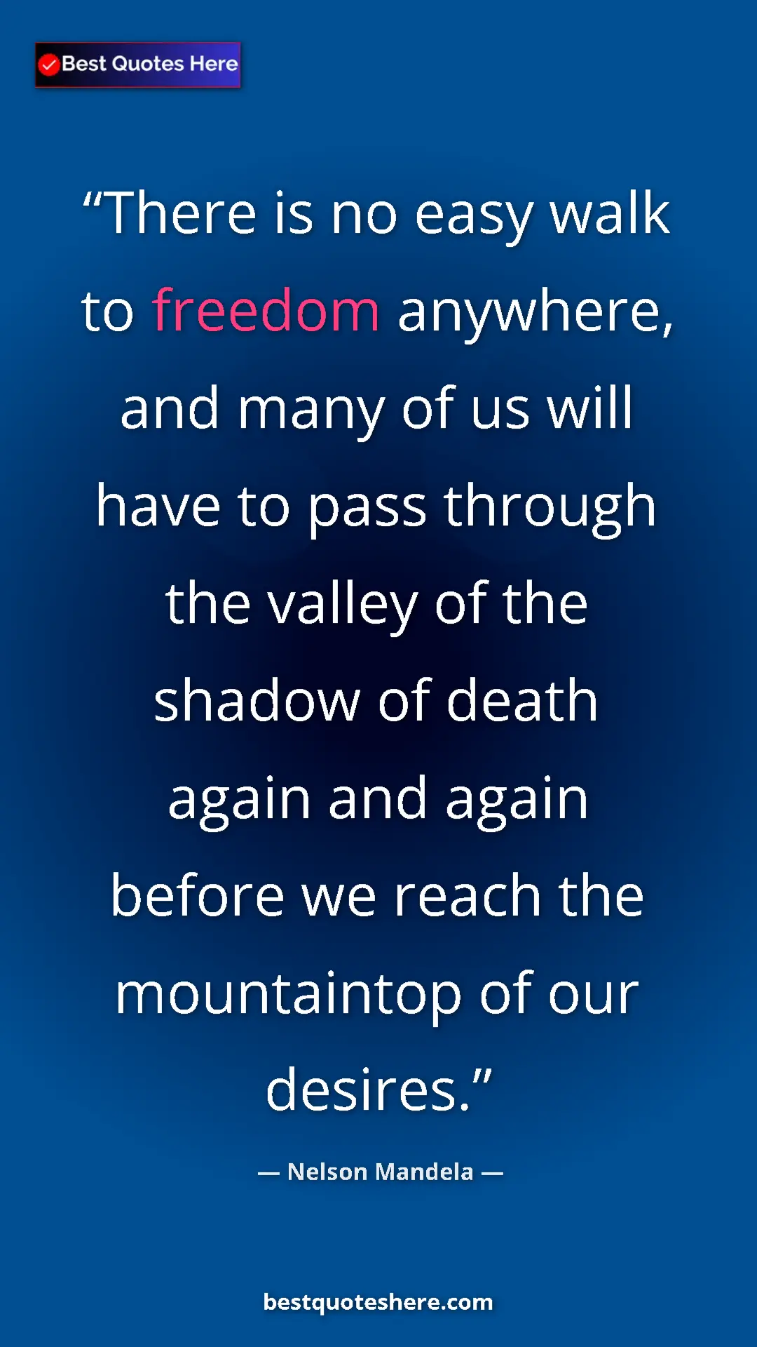 Pinterest quote poster by Nelson Mandela: "There is no easy walk to freedom anywhere, and many of us..."
