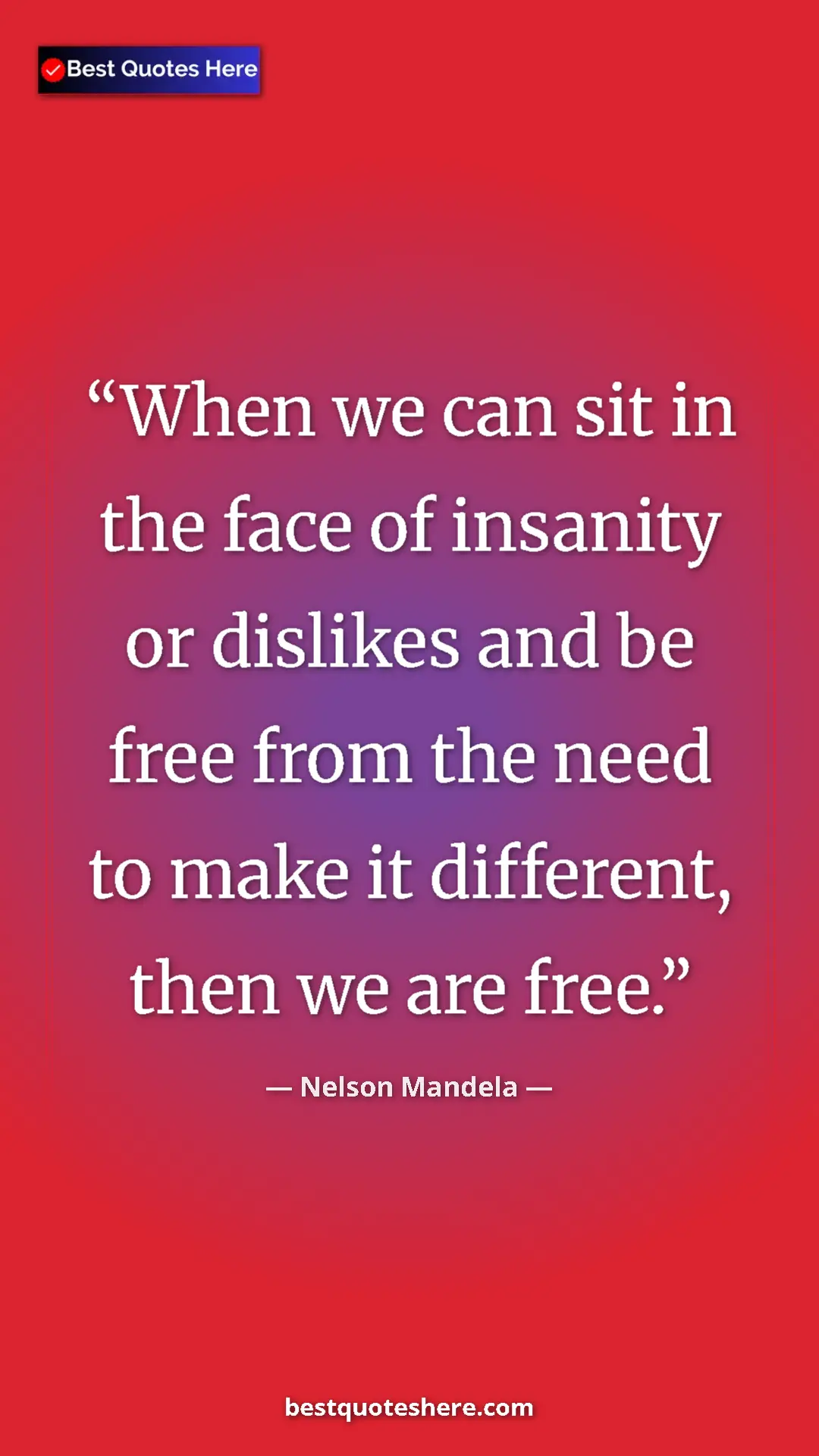 Pinterest quote poster by Nelson Mandela: "When we can sit in the face of insanity or dislikes and be..."
