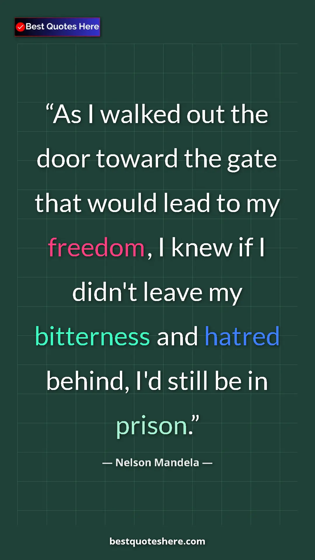 Pinterest quote poster by Nelson Mandela: "As I walked out the door toward the gate that would lead to..."