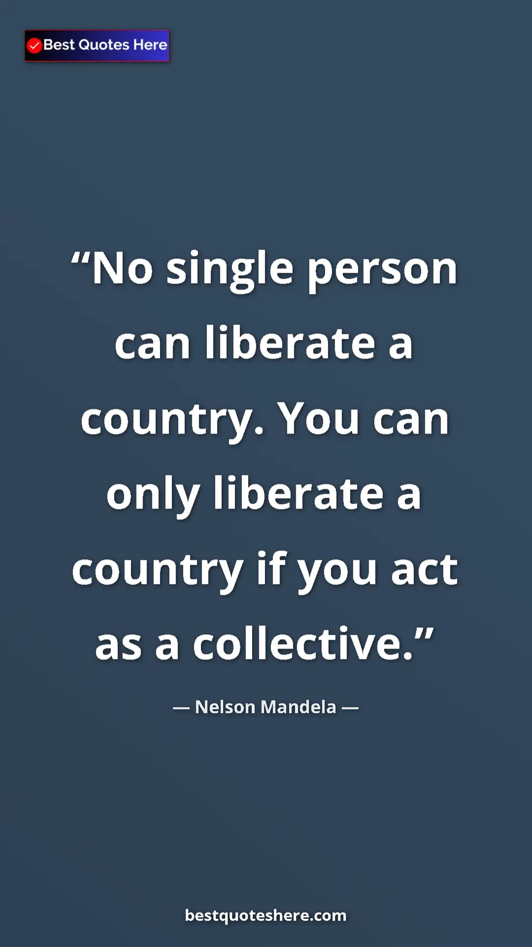 Pinterest quote poster by Nelson Mandela: "No single person can liberate a country. You can only..."
