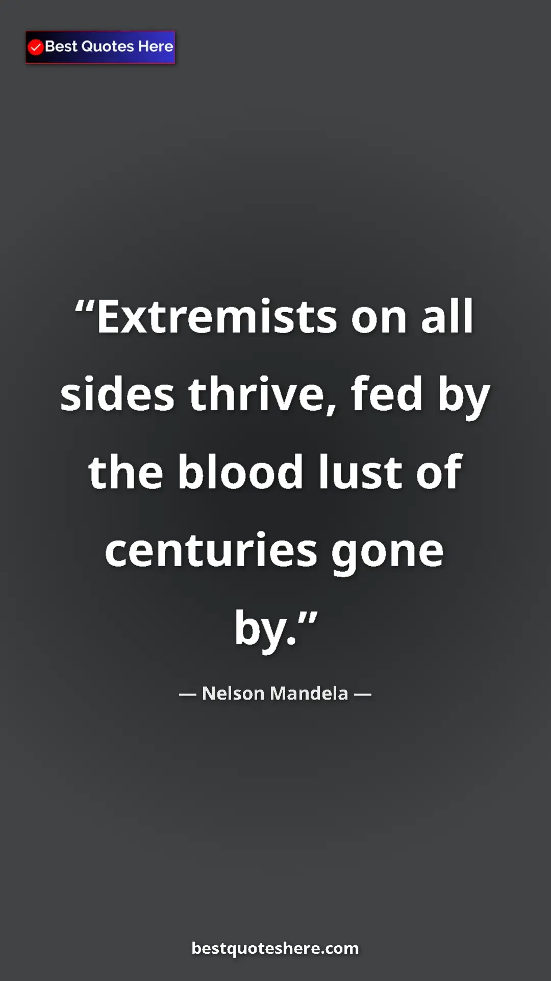 Pinterest quote poster by Nelson Mandela: "Extremists on all sides thrive, fed by the blood lust of..."