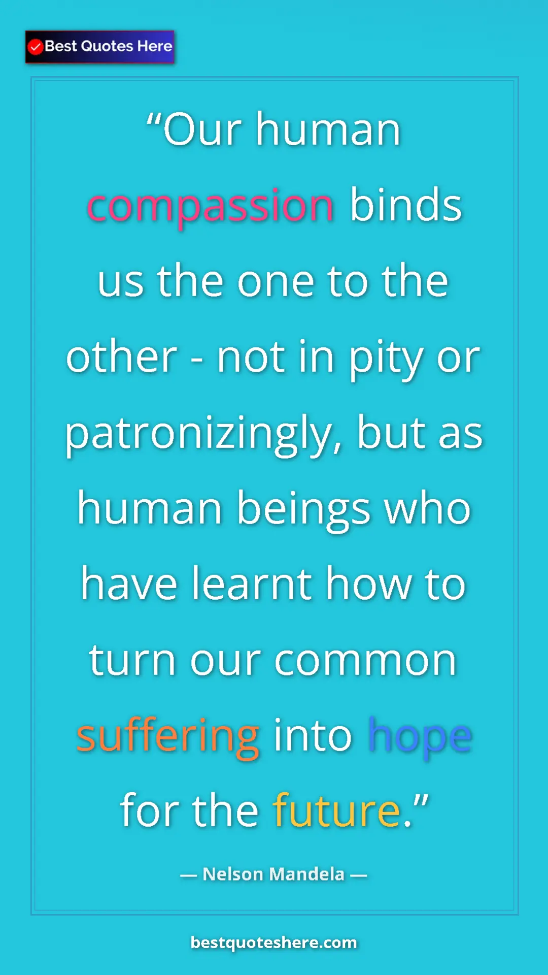 Pinterest quote poster by Nelson Mandela: "Our human compassion binds us the one to the other - not in..."