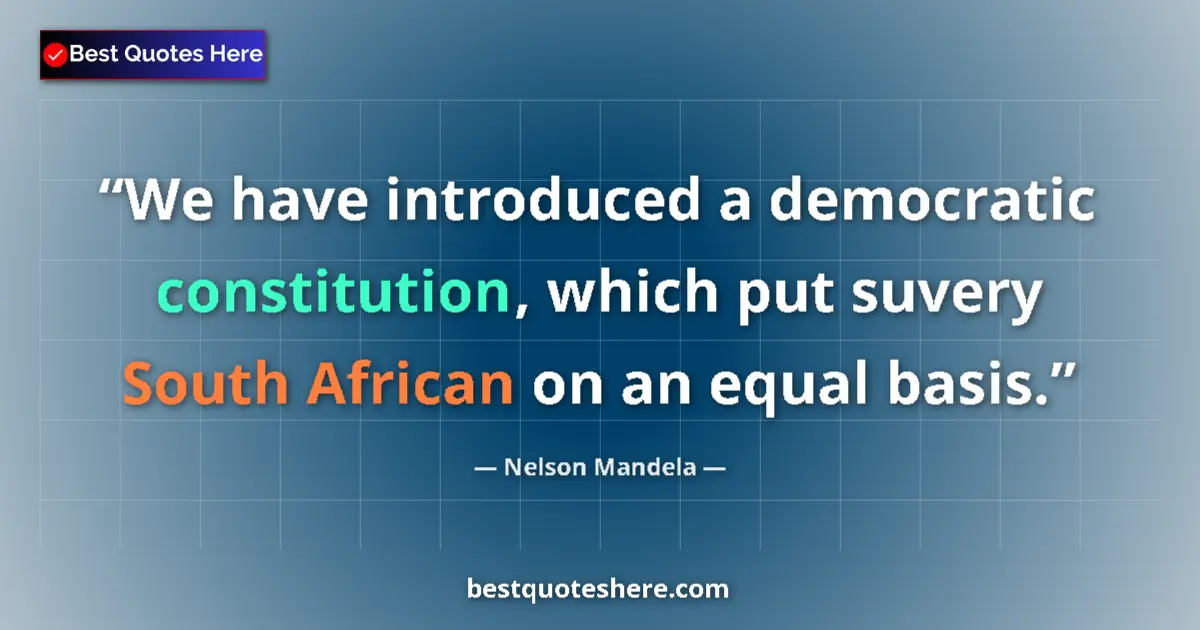 Quote by Nelson Mandela: We have introduced a democratic constitution, which put suvery South African on an equal basis....