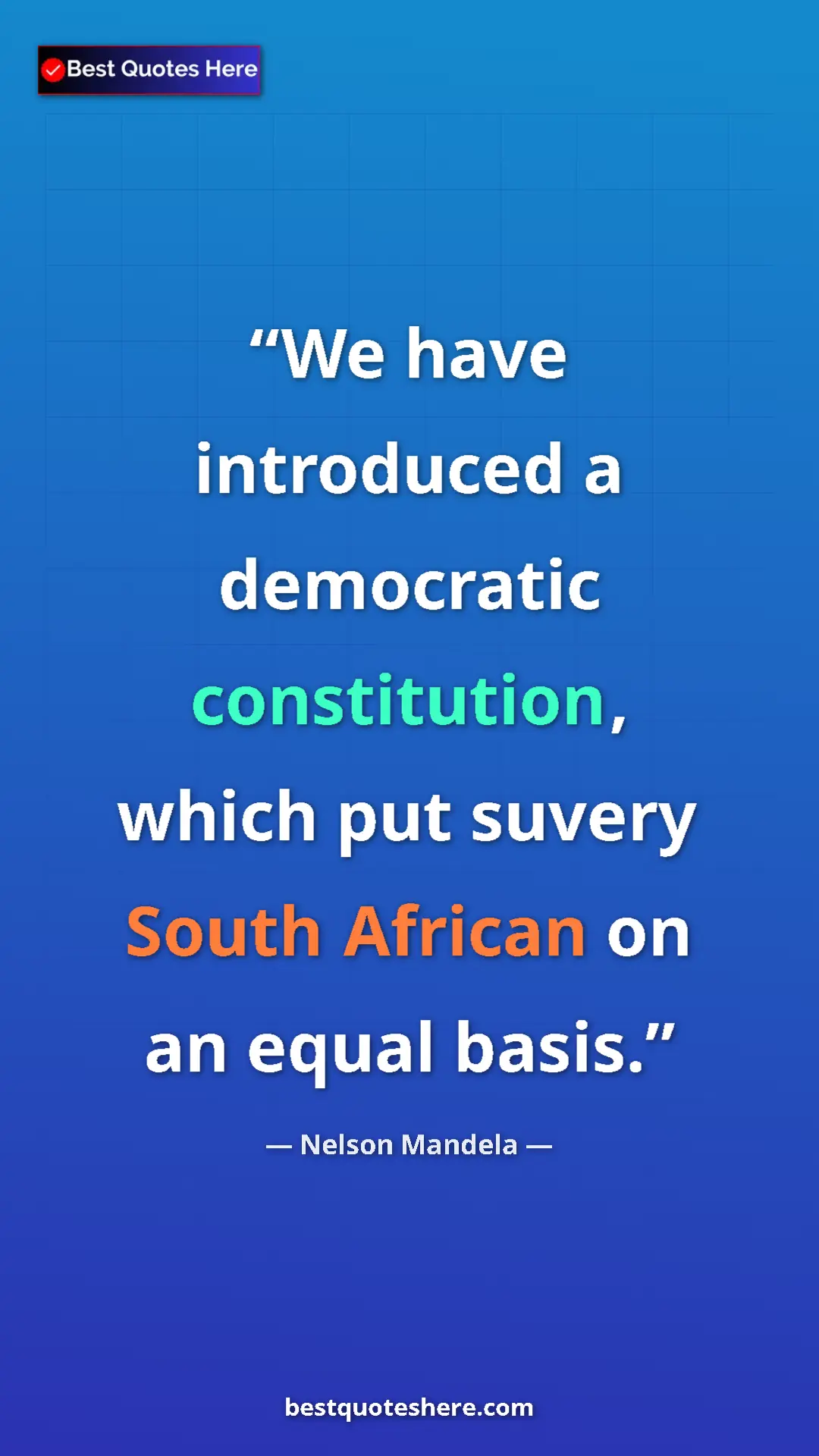 Pinterest quote poster by Nelson Mandela: "We have introduced a democratic constitution, which put..."