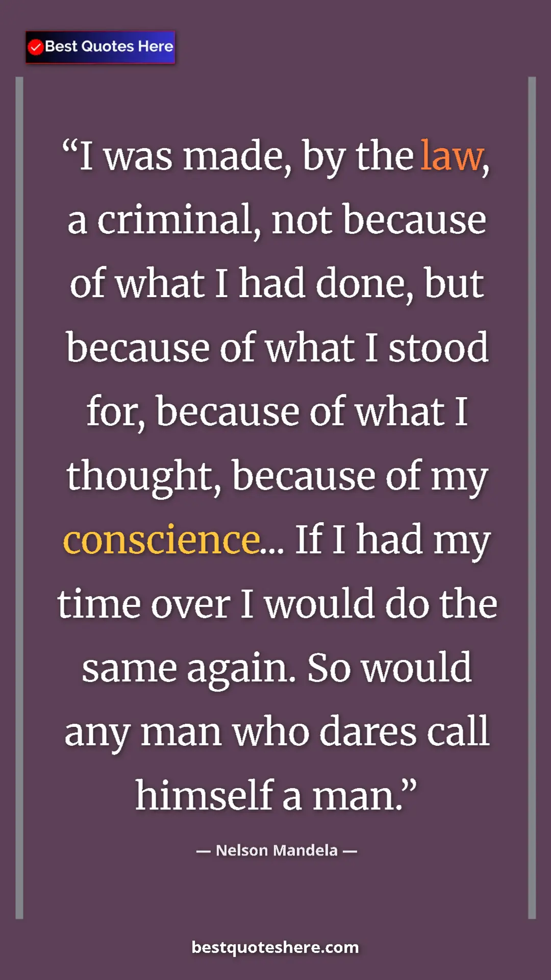Nelson Mandela Quote Card: "I was made, by the law, a criminal, not because of what I..." Pinterest quote poster by Nelson Mandela: "I was made, by the law, a criminal, not because of what I..."