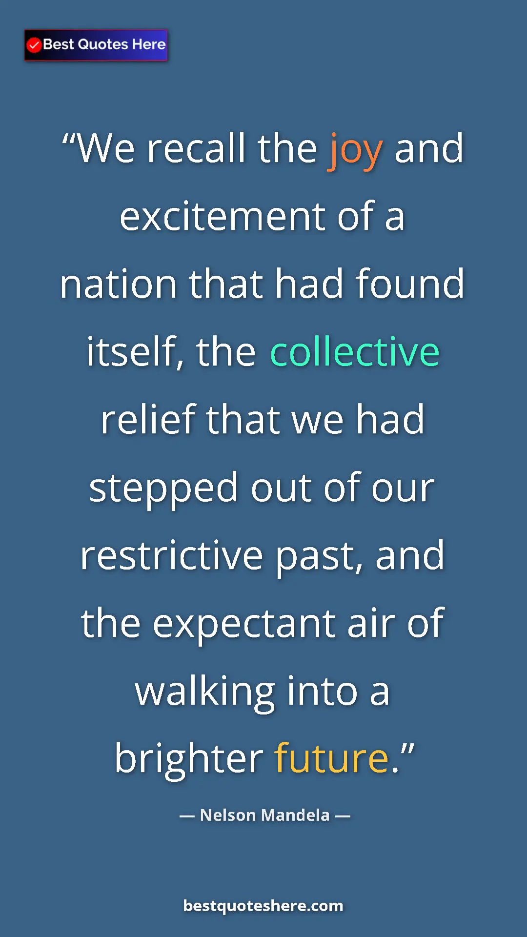 Pinterest quote poster by Nelson Mandela: "We recall the joy and excitement of a nation that had found..."