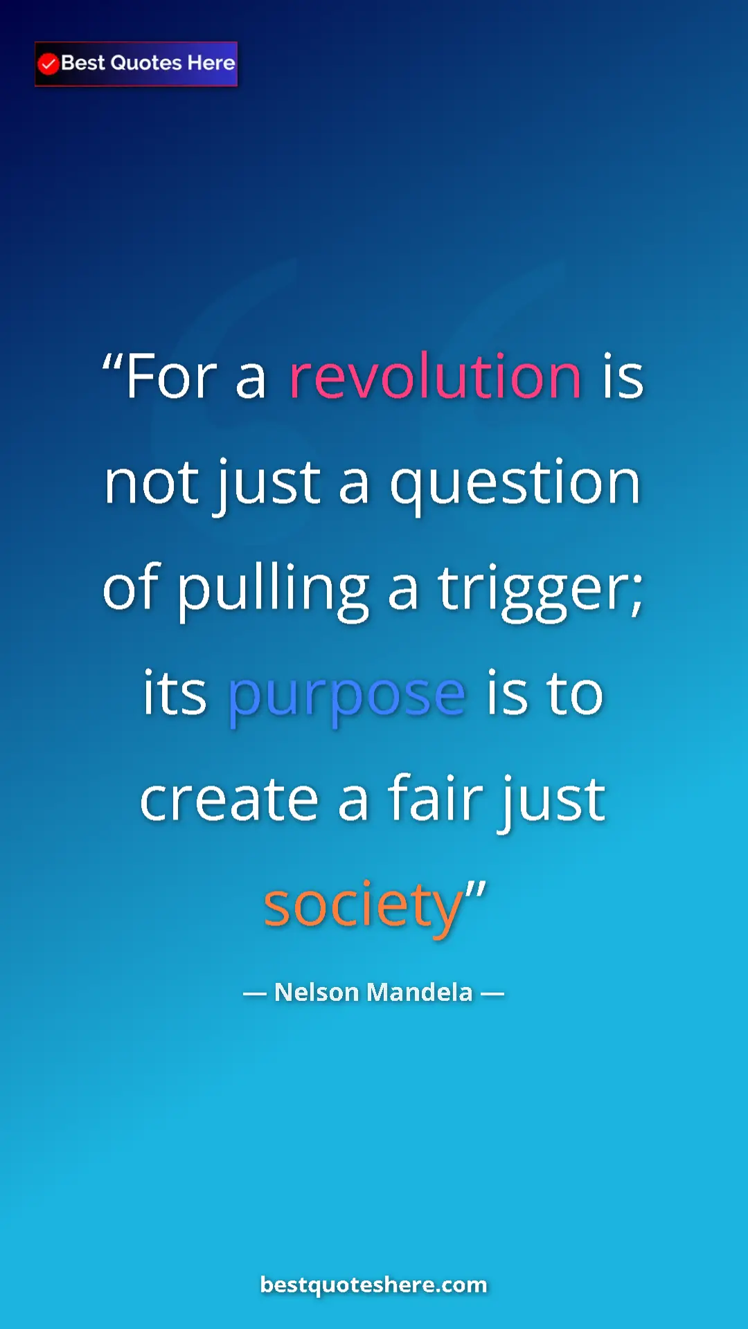 Pinterest quote poster by Nelson Mandela: "For a revolution is not just a question of pulling a..."
