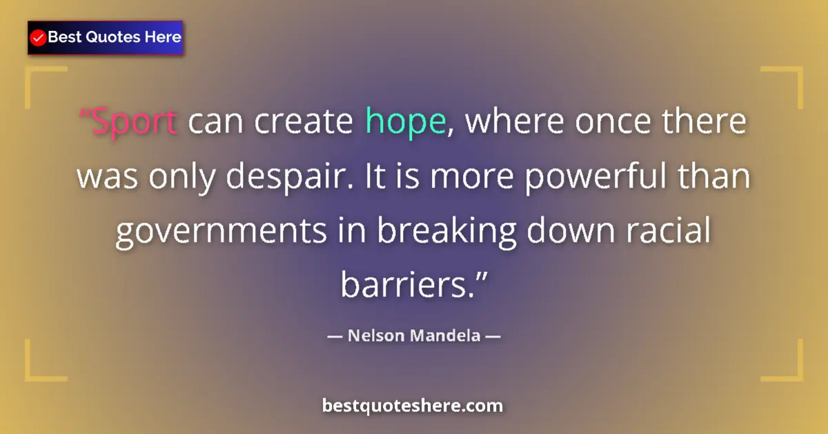 Quote by Nelson Mandela: Sport can create hope, where once there was only despair. It is more powerful than governments in br...