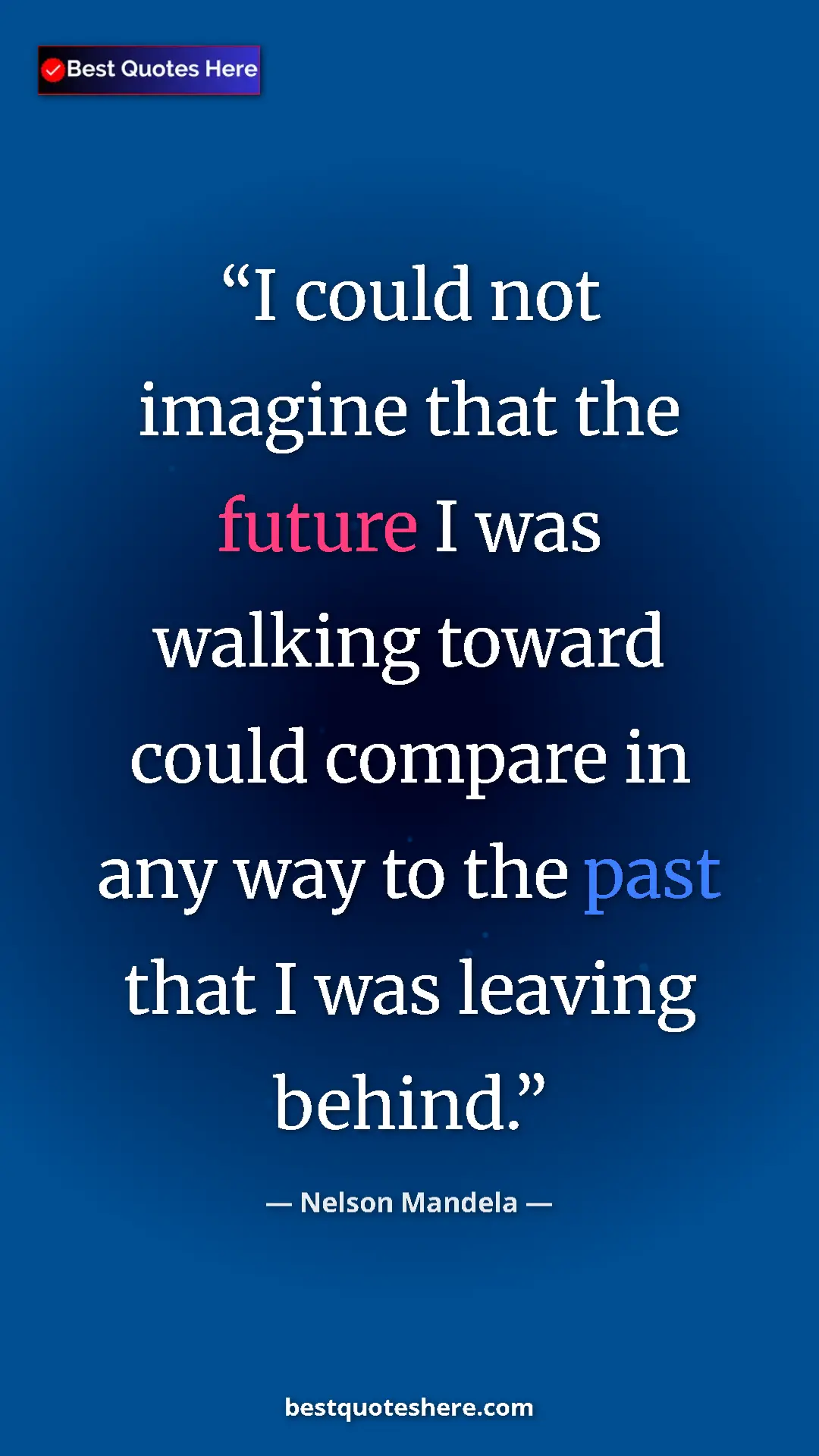 Pinterest quote poster by Nelson Mandela: "I could not imagine that the future I was walking toward..."