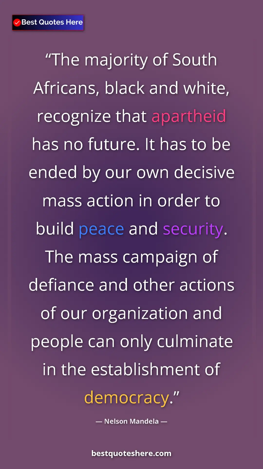 Nelson Mandela Quote Card: "The majority of South Africans, black and white, recognize..." Pinterest quote poster by Nelson Mandela: "The majority of South Africans, black and white, recognize..."