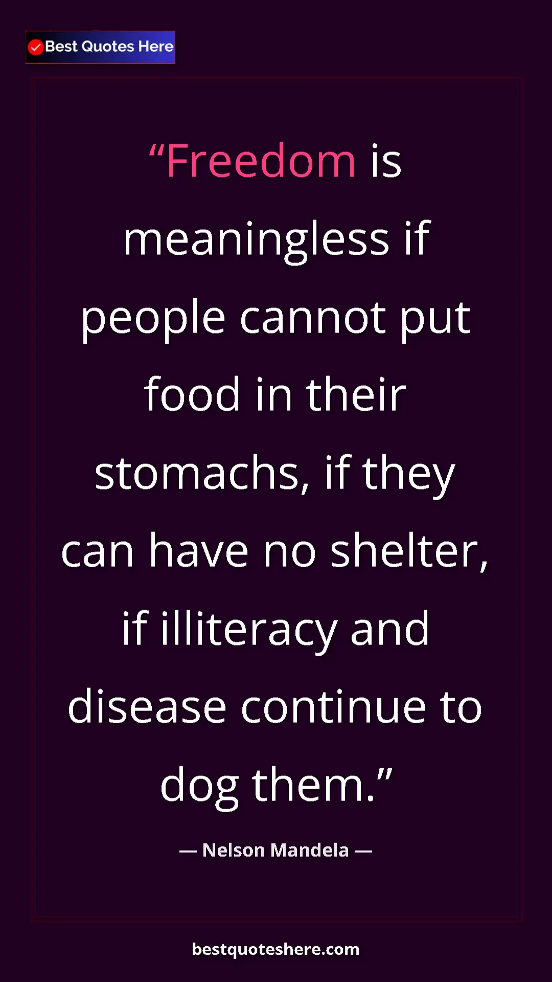 Pinterest quote poster by Nelson Mandela: "Freedom is meaningless if people cannot put food in their..."