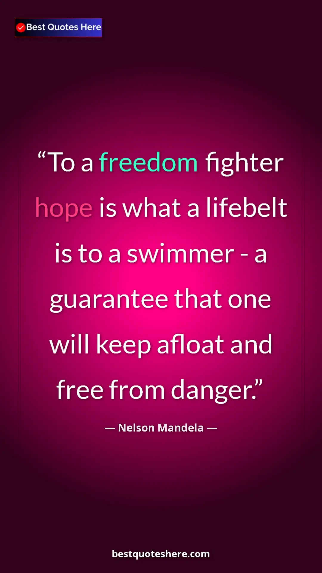 Pinterest quote poster by Nelson Mandela: "To a freedom fighter hope is what a lifebelt is to a..."