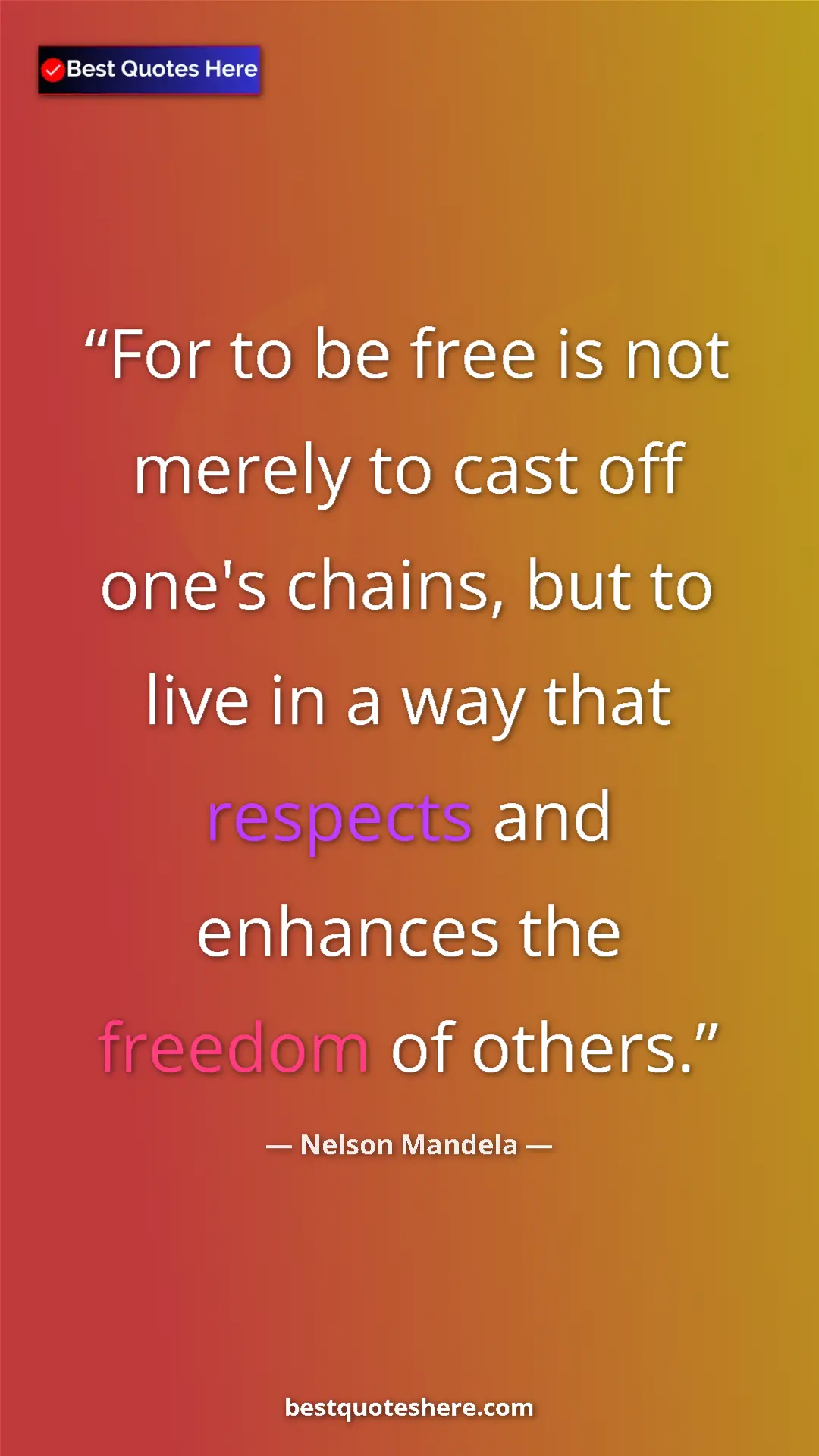 Pinterest quote poster by Nelson Mandela: "For to be free is not merely to cast off one's chains, but..."