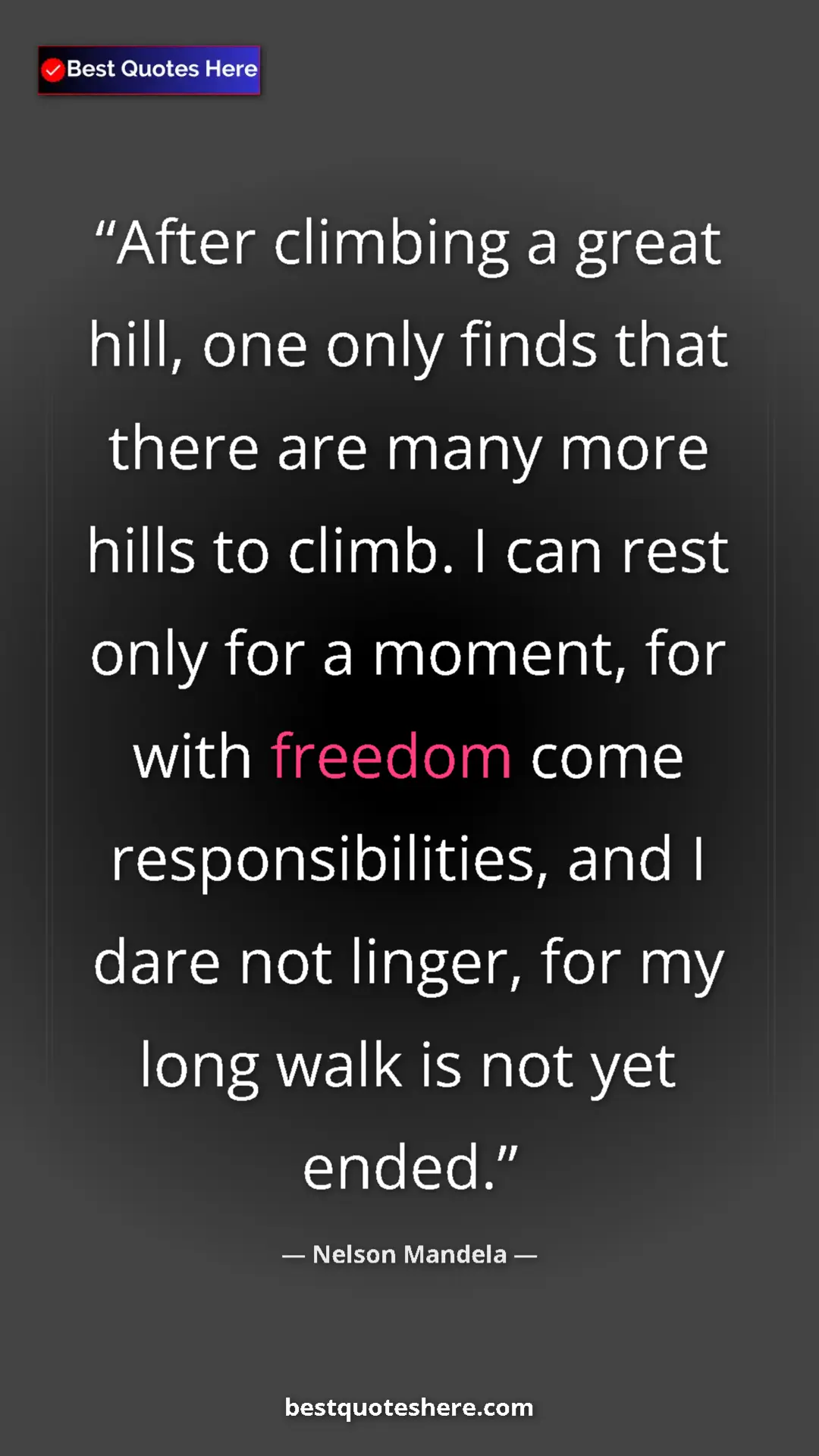 Pinterest quote poster by Nelson Mandela: "After climbing a great hill, one only finds that there are..."