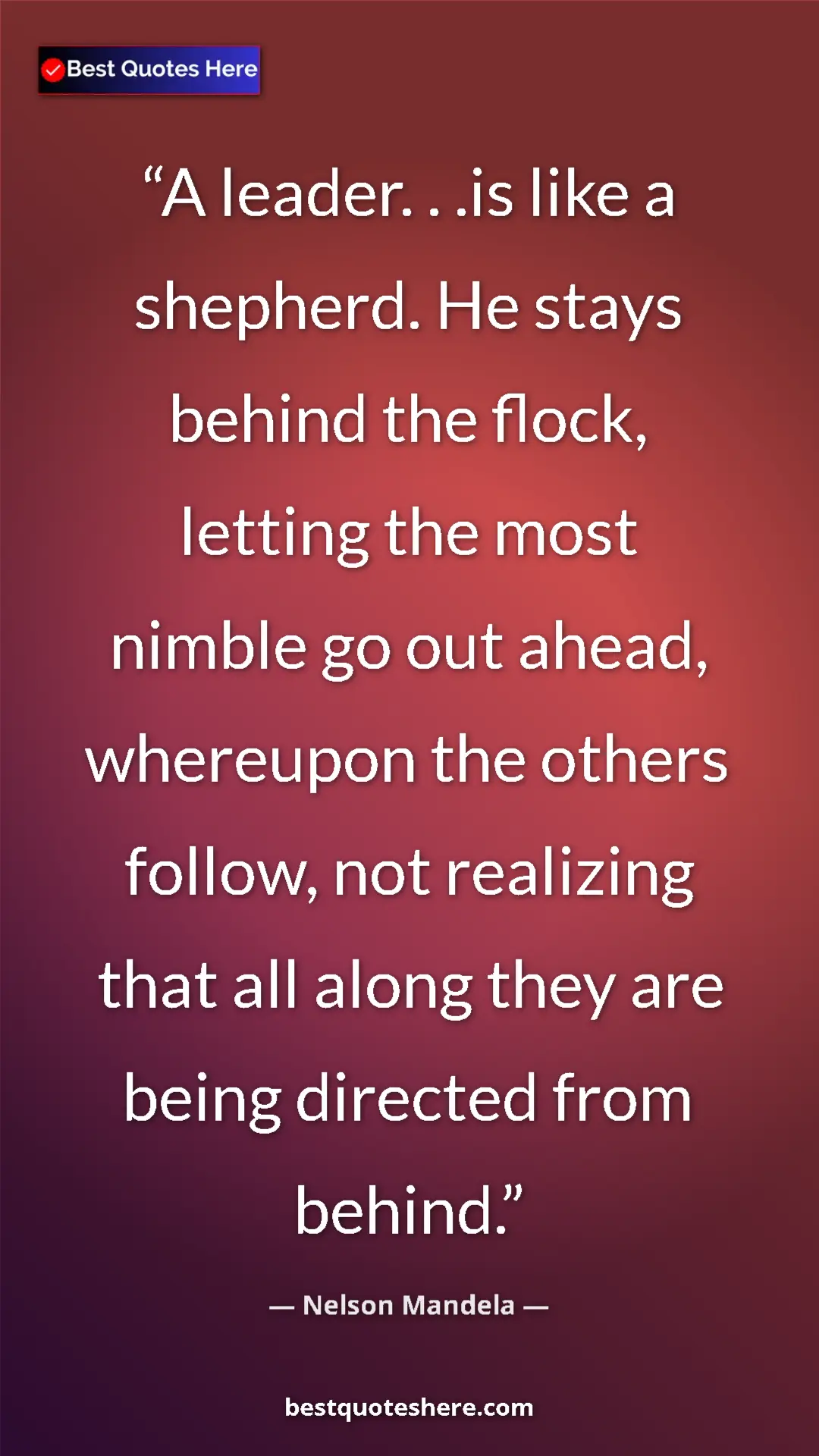 Pinterest quote poster by Nelson Mandela: "A leader. . .is like a shepherd. He stays behind the flock,..."