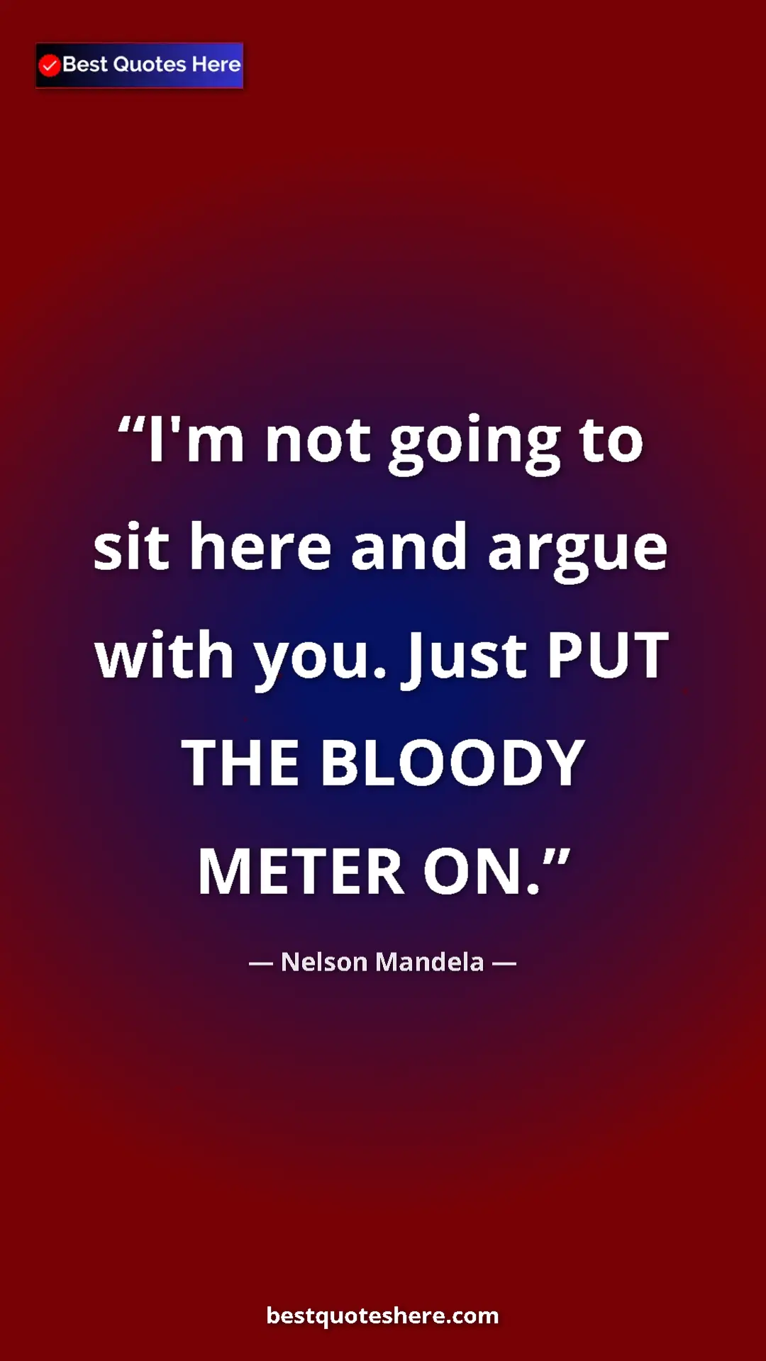 Pinterest quote poster by Nelson Mandela: "I'm not going to sit here and argue with you. Just PUT THE B"