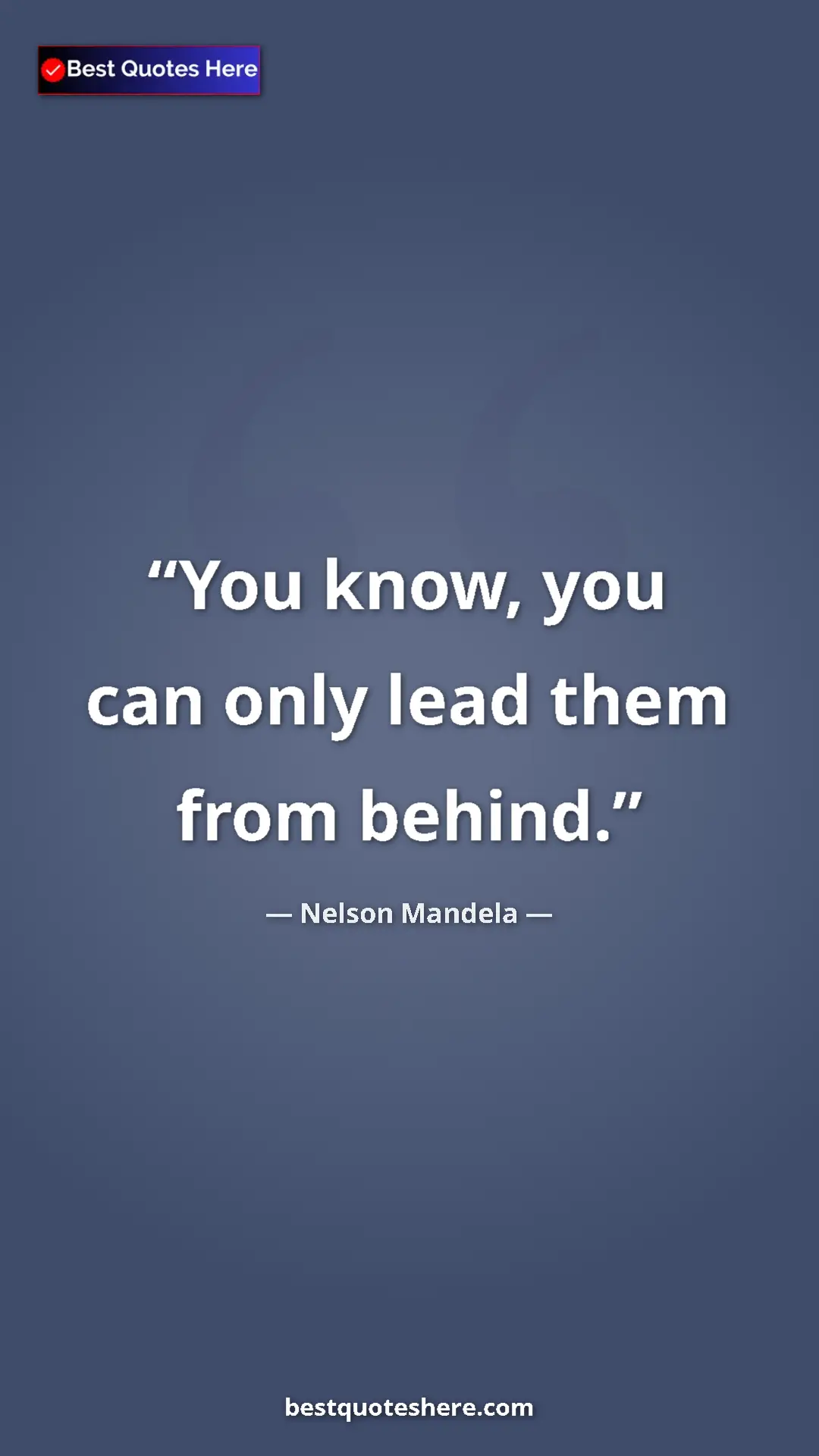 Pinterest quote poster by Nelson Mandela: "You know, you can only lead them from behind."