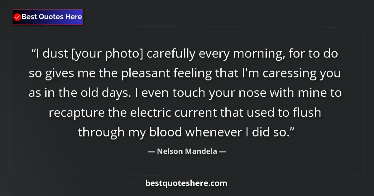 Quote by Nelson Mandela: I dust [your photo] carefully every morning, for to do so gives me the pleasant feeling that I'm car...