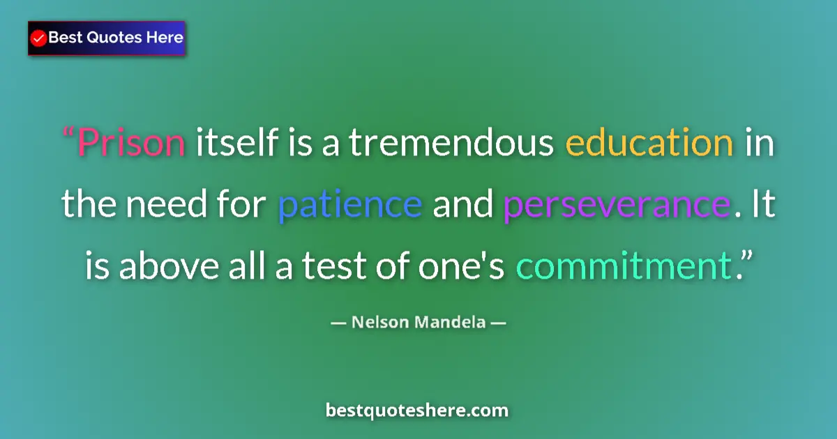 Quote by Nelson Mandela: Prison itself is a tremendous education in the need for patience and perseverance. It is above all a...