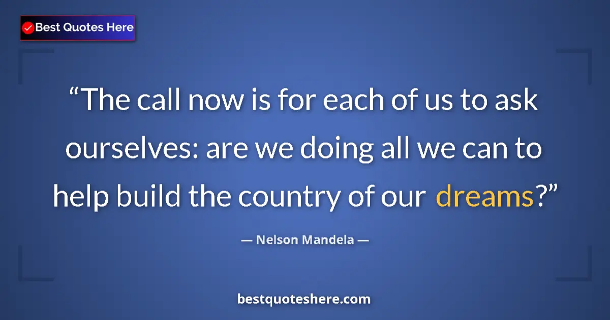Quote by Nelson Mandela: The call now is for each of us to ask ourselves: are we doing all we can to help build the country o...