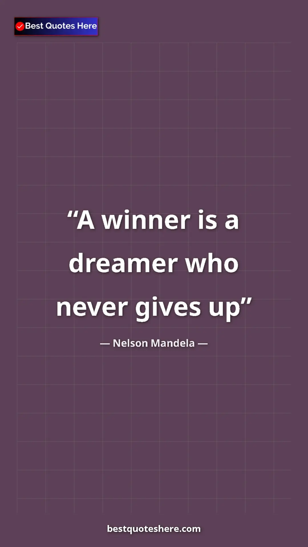 Pinterest quote poster by Nelson Mandela: "A winner is a dreamer who never gives up"