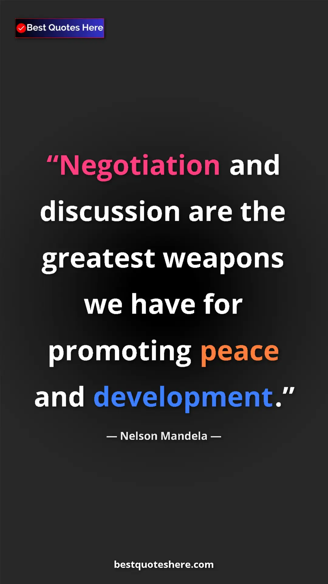 Pinterest quote poster by Nelson Mandela: "Negotiation and discussion are the greatest weapons we have..."