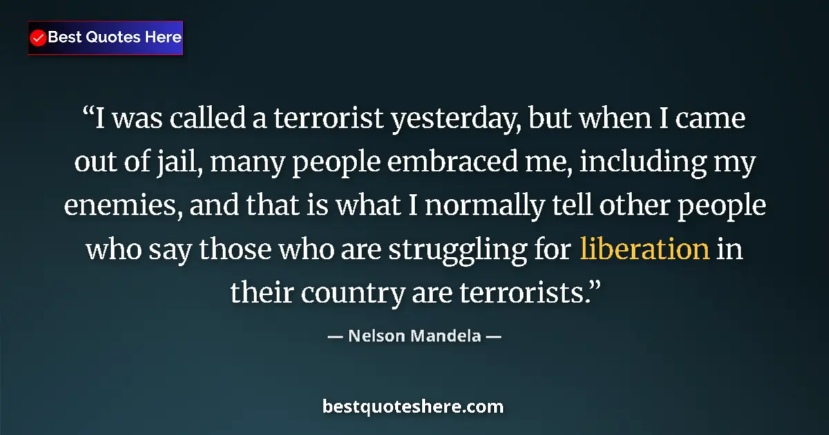Image for the quote by Nelson Mandela: I was called a terrorist yesterday, but when I came out of jail, many people embraced me, including ...