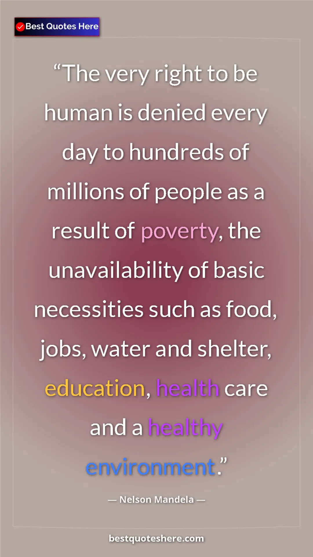 Pinterest quote poster by Nelson Mandela: "The very right to be human is denied every day to hundreds..."