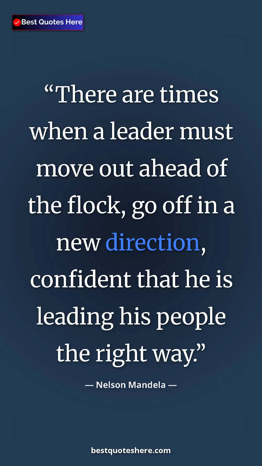 Pinterest quote poster by Nelson Mandela: "There are times when a leader must move out ahead of the..."