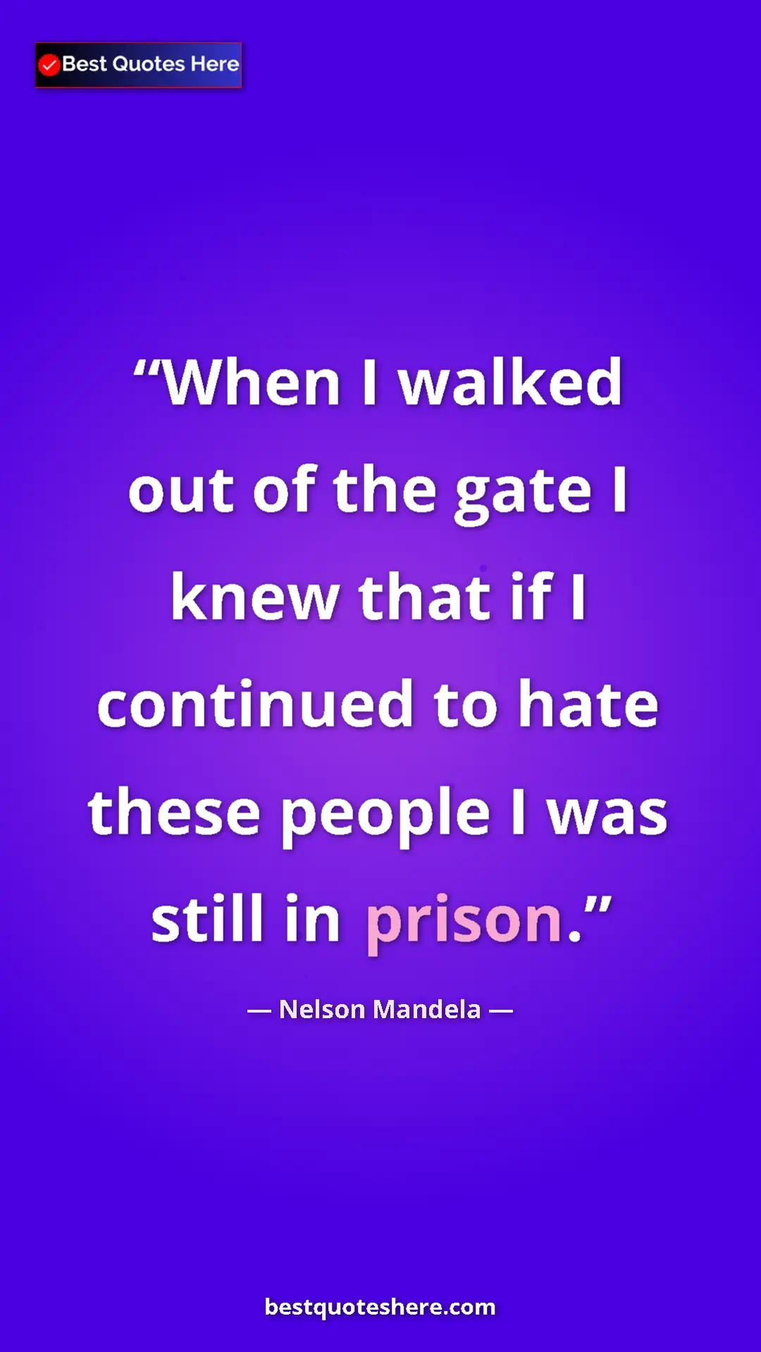 Pinterest quote poster by Nelson Mandela: "When I walked out of the gate I knew that if I continued to..."