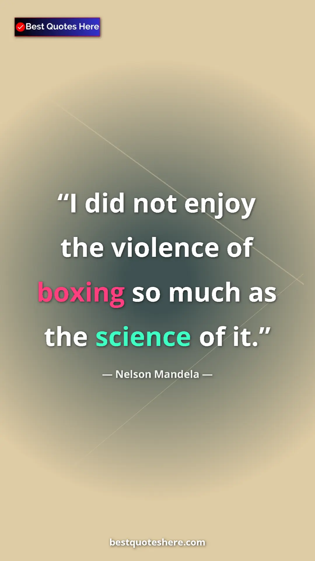 Pinterest quote poster by Nelson Mandela: "I did not enjoy the violence of boxing so much as the..."