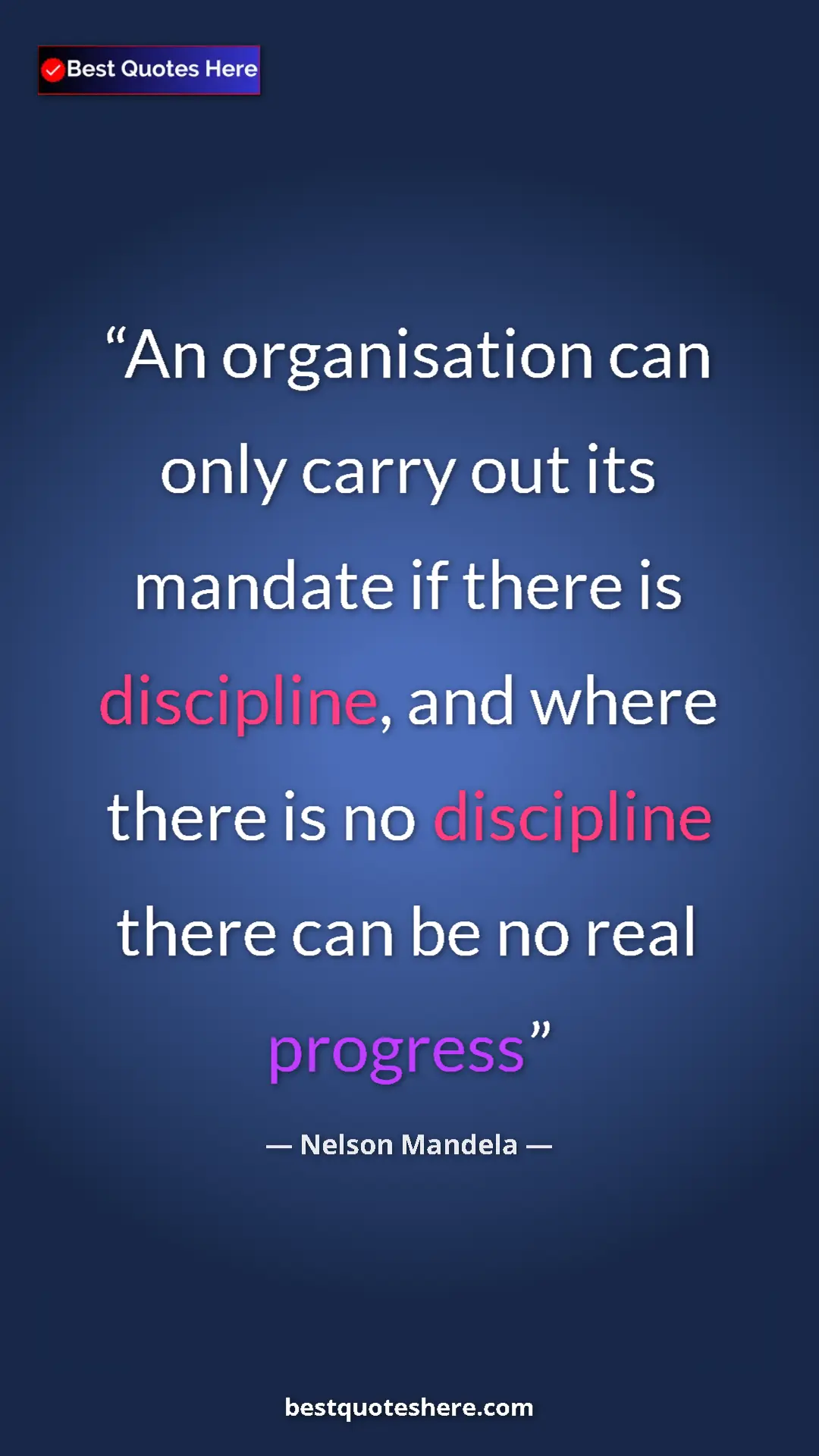 Pinterest quote poster by Nelson Mandela: "An organisation can only carry out its mandate if there is..."